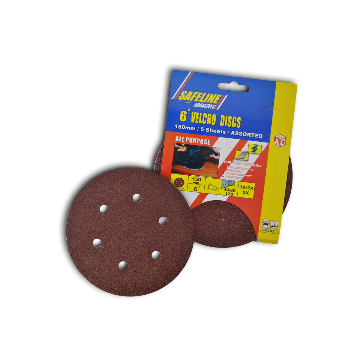 SAFELINE VELCRO DISCS 150MM 120G FINE