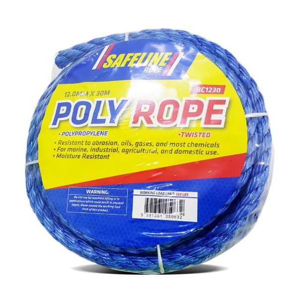 SAFELINE 12MM X 30M POLYPROP BLUE ROPE