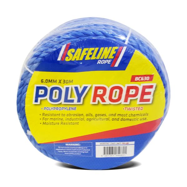 SAFELINE 6MM  X 30M POLYPROP BLUE ROPE