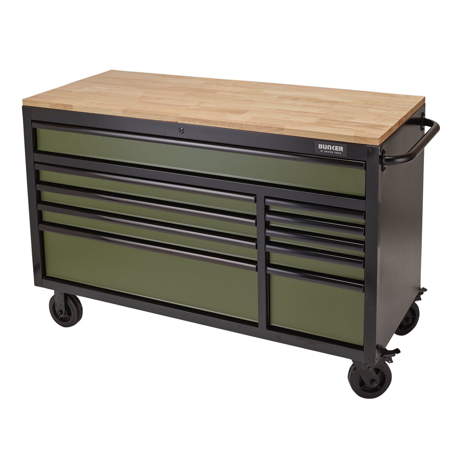 BUNKER® Workbench Roller Tool Cabinet, 10 Drawer, 56", Green