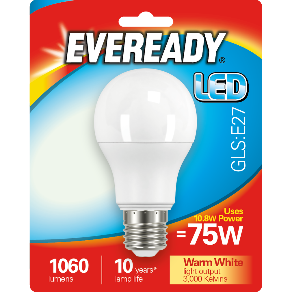 EVEREADY 10.8W (75W) E27 LED GLS 1060 LUMENS