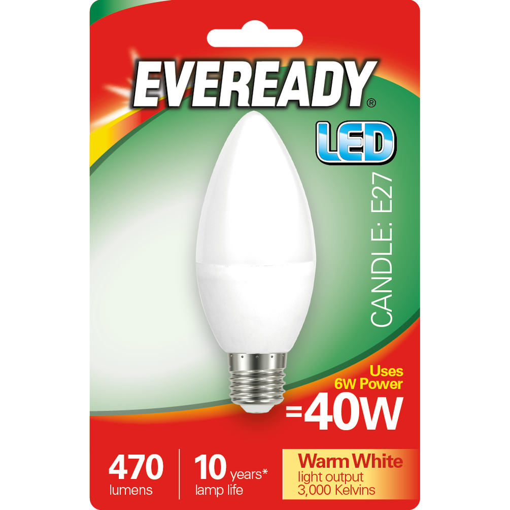 EVEREADY 6W (40W) E27 LED CANDLE 470 LUMENS