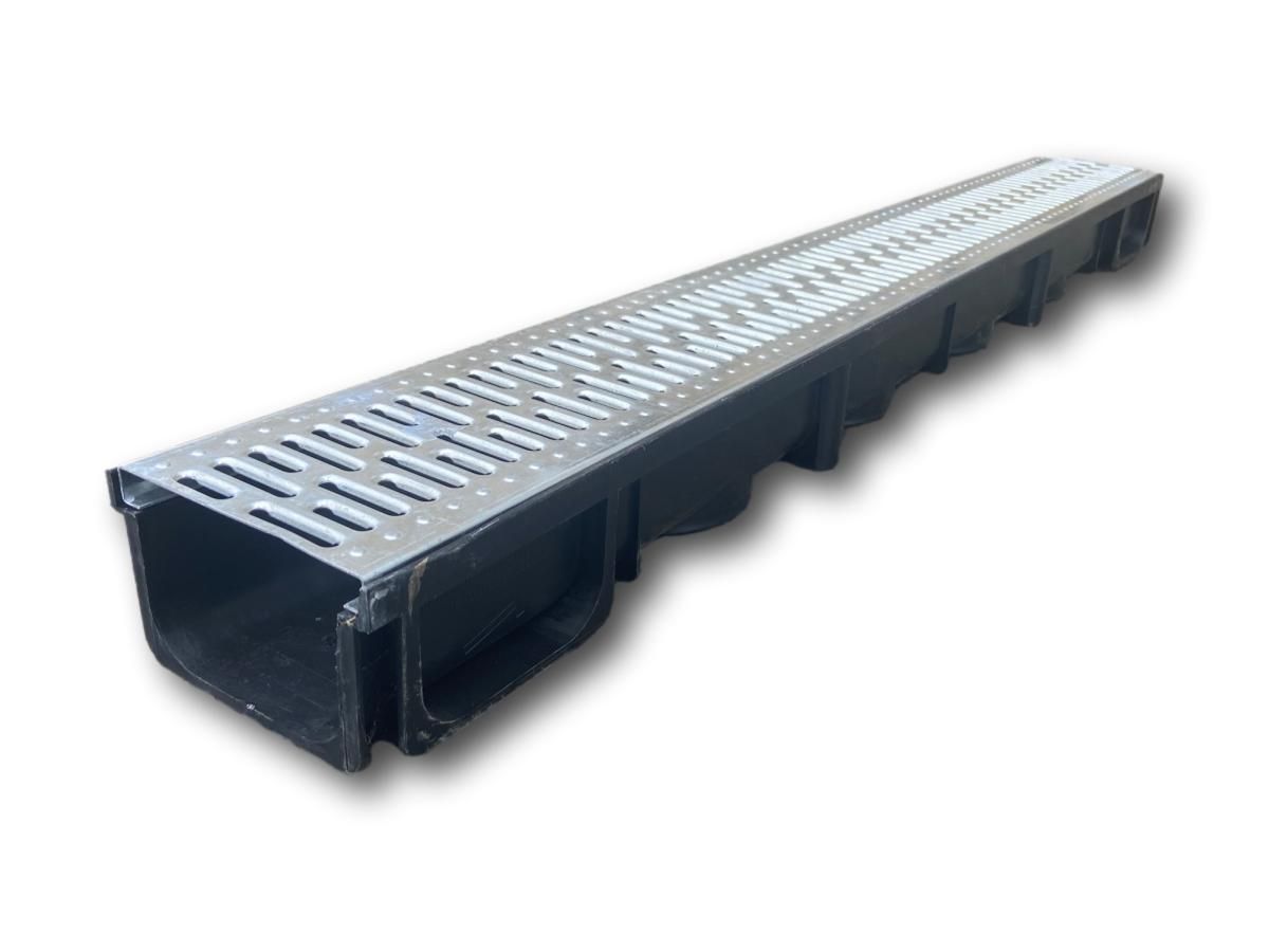 JGK PVC RESTRICTED DRAIN CHANNEL & GALV GRATING 1M A15