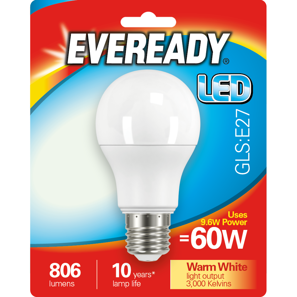 EVEREADY 9.6W (60W) E27 LED GLS 806 LUMENS
