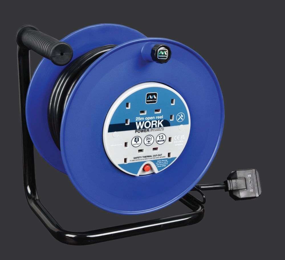 MASTERPLUG WORK 4 SOCKET 40M 13A HEAVY DUTY EXTENSION OPEN CABLE REEL