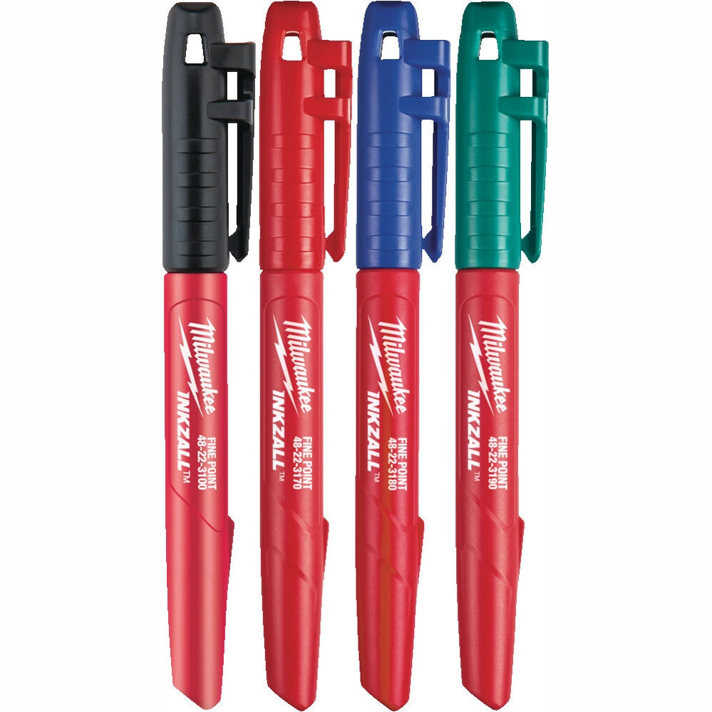MILWAUKEE FINE TIP COLOUR MARKER SET - BLACK,RED,BLUE AND GREEN 4PCS