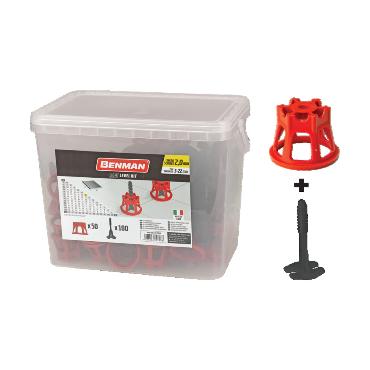 BENMAN TILE LEVELING KIT WITH 100 LINEAR SCREW SPACERS & 50 WEDGES, LIGHT LEVEL