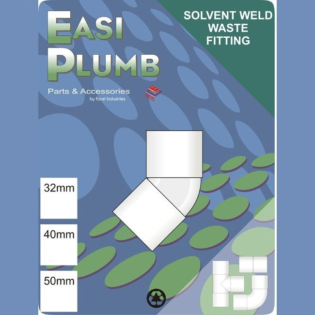 Easy Plumb 40mm White Waste 45 Deg. Bend