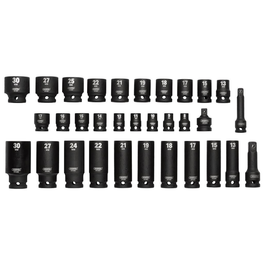 DRAPER IMPACT SOCKET SET, 3/8" & 1/2" SQ. DR. (32 PIECE)