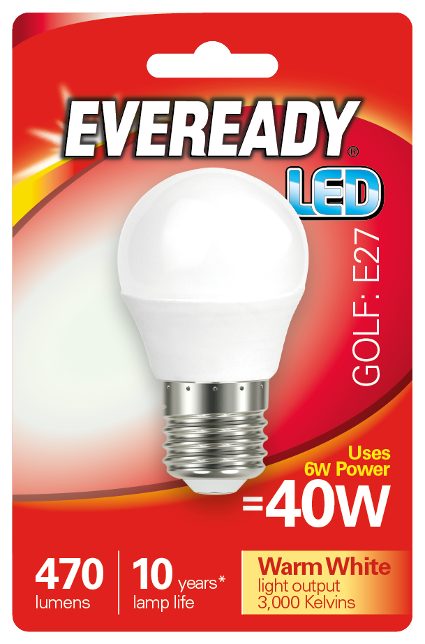 EVEREADY 6W (40W) E27 LED GOLF BALL 470 LUMENS