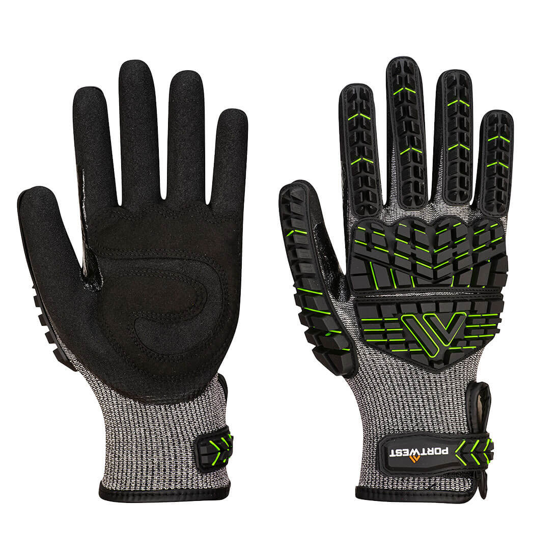 PORTWEST VHR15 NITRILE FOAM IMPACT GLOVES  BLACK/GREEN XL