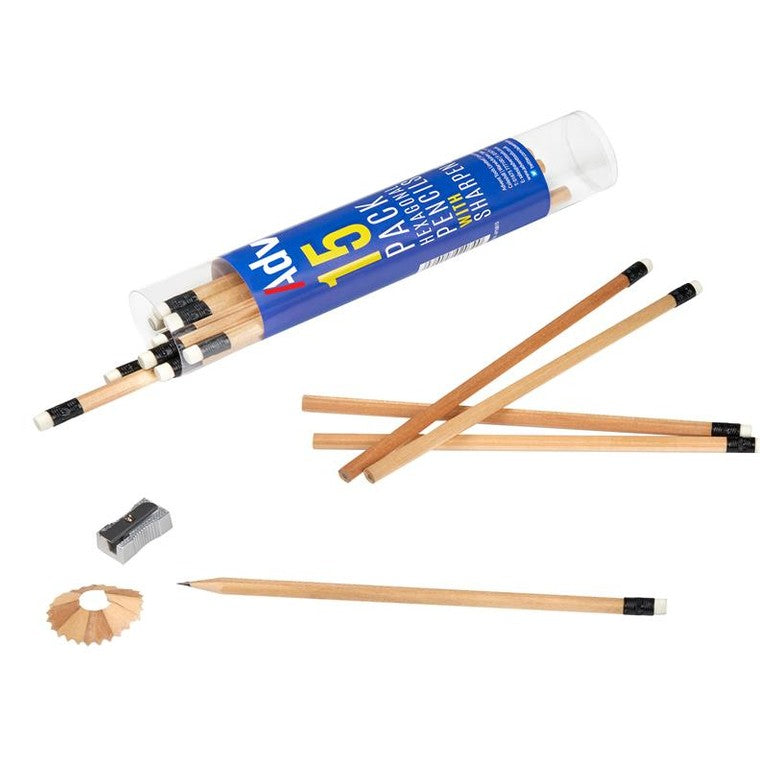 Advent Hexagonal HB Pencils & Sharpener (Tub 15)