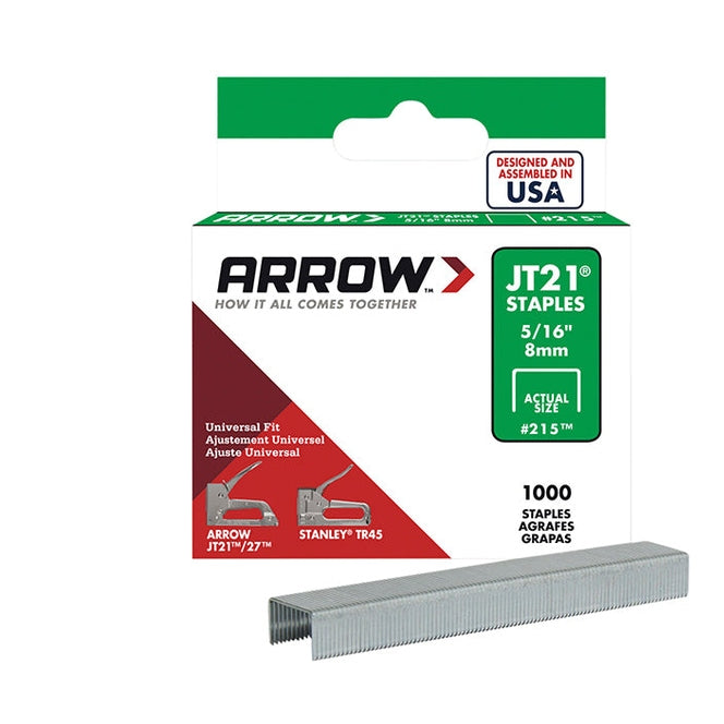 Arrow JT21 T27 Staples 8mm ( 5/16in) (Box 1000)