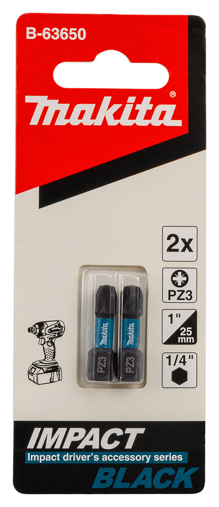 Makita Impact Black Torsion Bit PZ3 1/4 Hex Shank 25 mm 2 pcs
