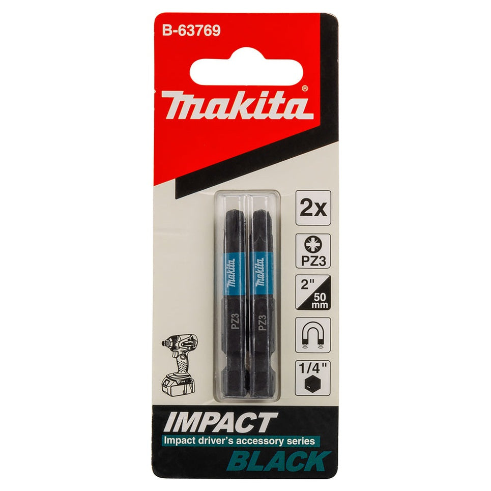 Makita Impact Black Torsion Bit PZ3 1/4 Hex Shank 50 mm 2 pcs