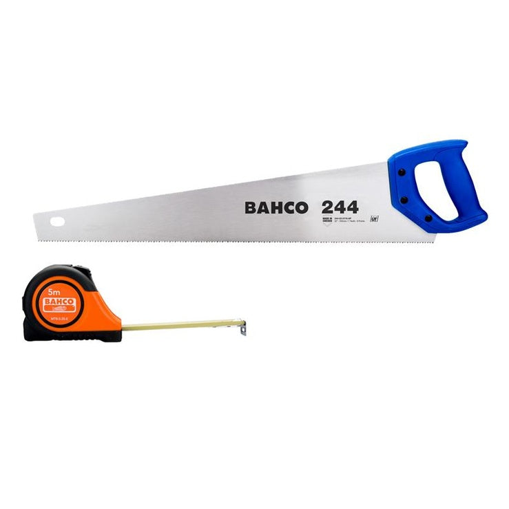 Bahco 2 x 244 22in Handsaws + 1 x MTB-5 Short Measuring Tape