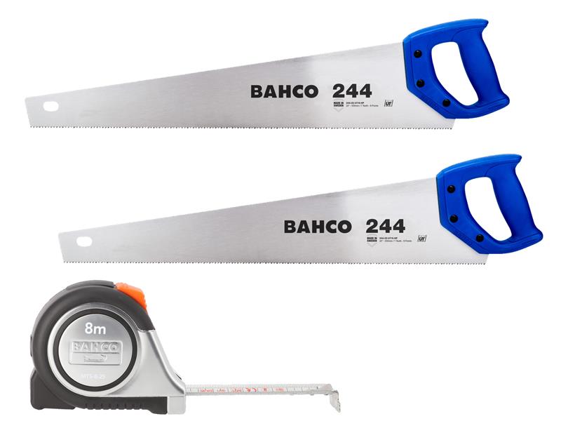 Bahco 2 x 244 22in Handsaws + 1 x MTS-8 Double-Sided Measuring Tape