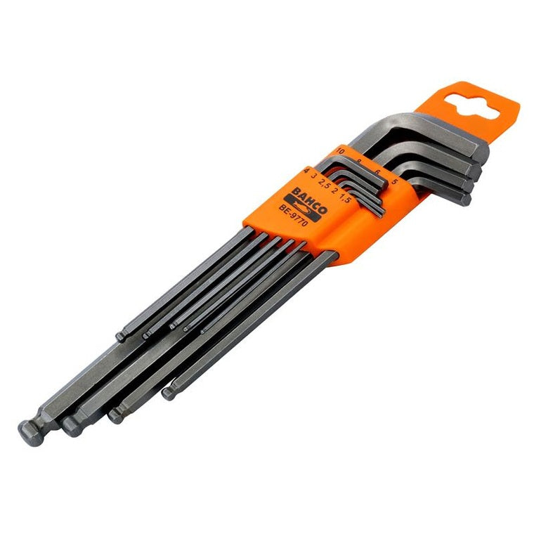 Bahco BE-9770 Metric Long Ball End Hex L-Key Set, 9 Piece