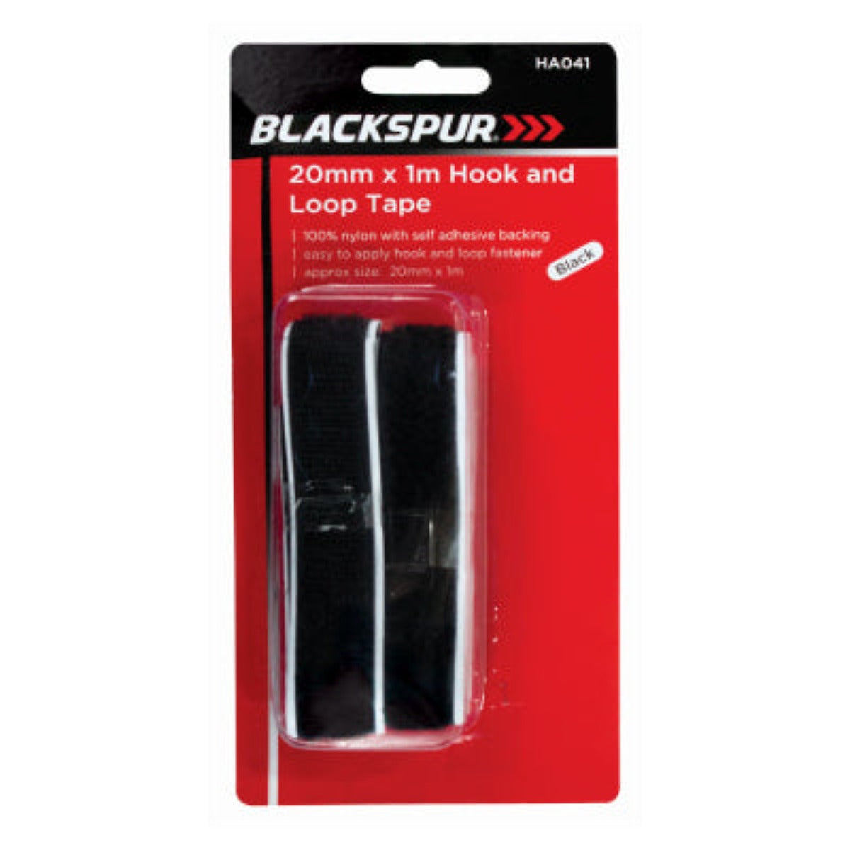 BLACKSPUR 20mm X 1m Hook And Loop Tape - Black