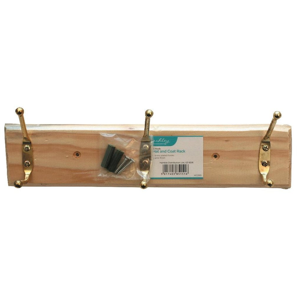 ASHLEY 3 HOOK HAT AND COAT RACK - PINE