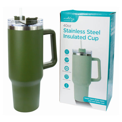 STAINLESS STEEL INSULATED 40OZ CUP WITH STRAW - SAGE GREEN