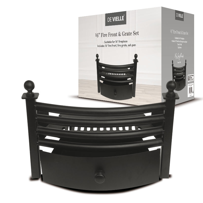 DE VIELLE 16" FIRE FRONT & GRATE SET BLACK