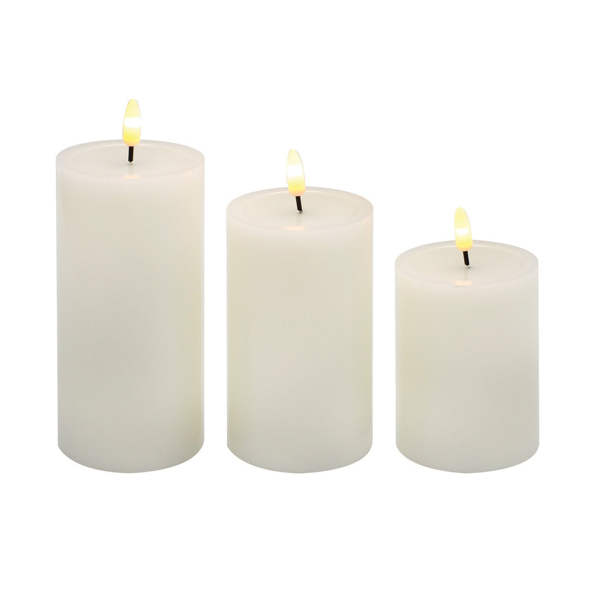 DE VIELLE FLAMELESS SET OF 3 IVY LED WAX PILLAR CANDLES
