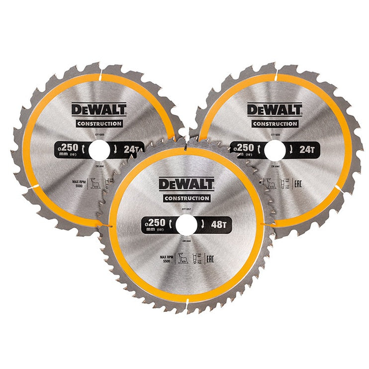 DEWALT DT1964 Construction Circular Saw Blade 3 Pack 305 x 30mm x 24T/48T/60T