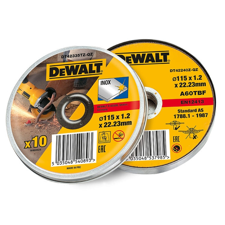 DEWALT DT42335TZ Inox Metal/Stainless Cutting Disc 115 x 1.2 x 22.23mm (Tin of 10)