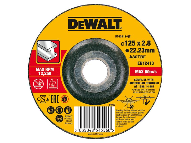 DEWALT DT43911 High Performance Metal Cutting Disc 125 x 3 x 22.23mm