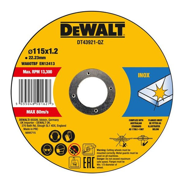 DEWALT DT43921 Metal Cut Off Disc 115 x 1.2 x 22.23mm (Pack 10)