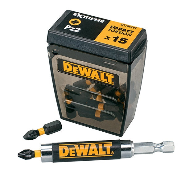 DEWALT Extreme Impact Torsion Bits PZ2 (Tic Tac Box 15) and Holder