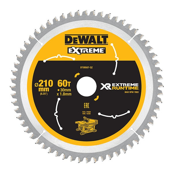 DEWALT XR FlexVolt Table Saw Blade 210 x 30mm x 60T