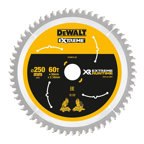 DEWALT Extreme Runtime FlexVolt Mitre Saw Blade 250 x 30mm x 60T