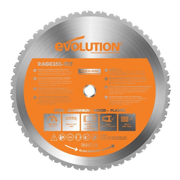 Evolution Multi-Material Chop Saw Blade 355 x 25.4mm x 36T - Watson Hire