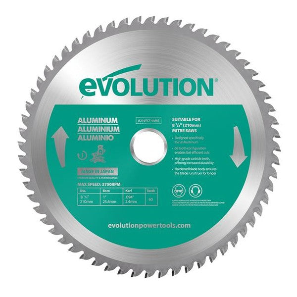 Evolution Aluminium Cutting Mitre Saw Blade 210 x 25.4mm x 60T - Watson Hire