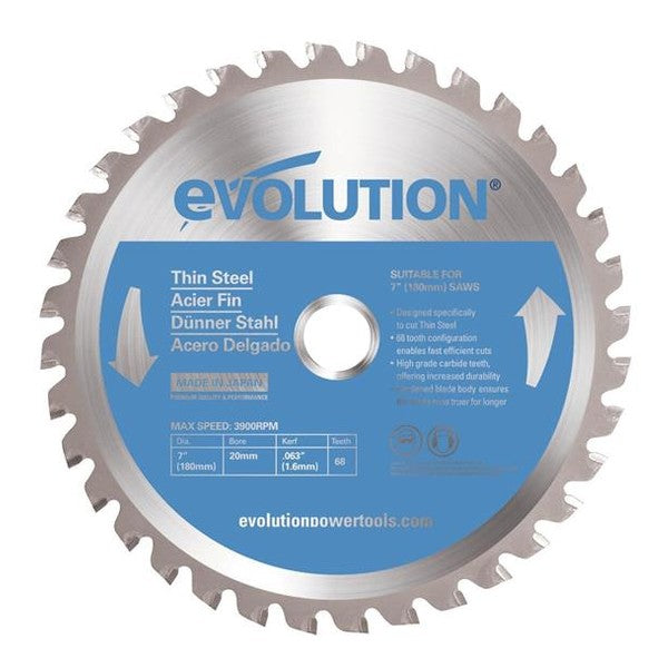 Evolution Thin Steel Cutting Circular Saw Blade 180 x 20mm x 68T