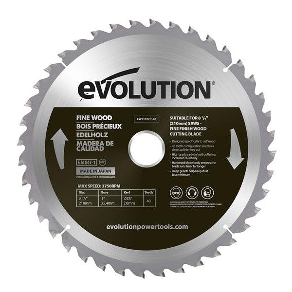 Evolution Fine Wood Mitre/Table Saw Blade 210 x 25.4mm x 40T