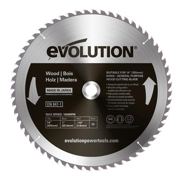 Evolution Wood Cutting Circular Saw Blade 355 x 2.8 x 25.4mm x 60T