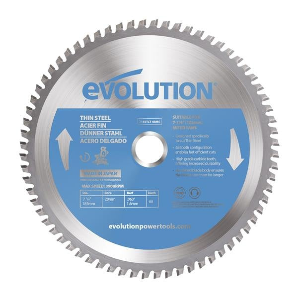 Evolution Thin Steel Cutting Mitre Saw Blade 185 x 20mm x 68T