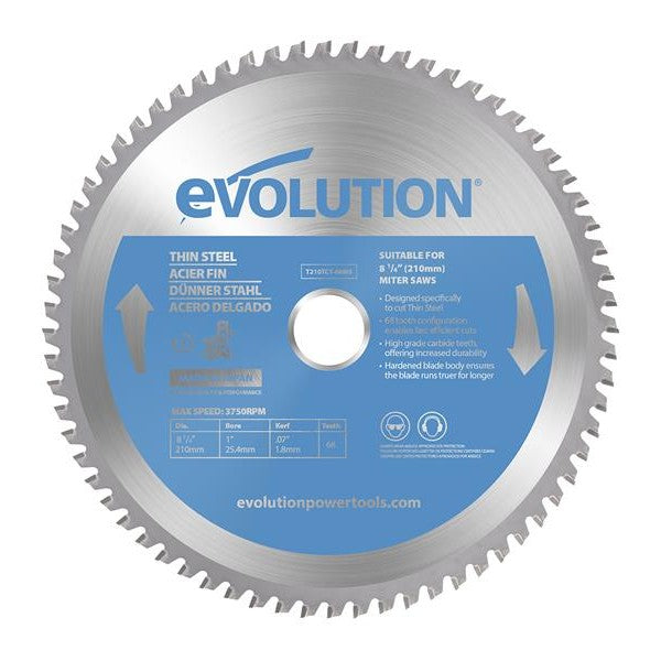 Evolution Thin Steel Cutting Mitre Saw Blade 210 x 25.4mm x 68T