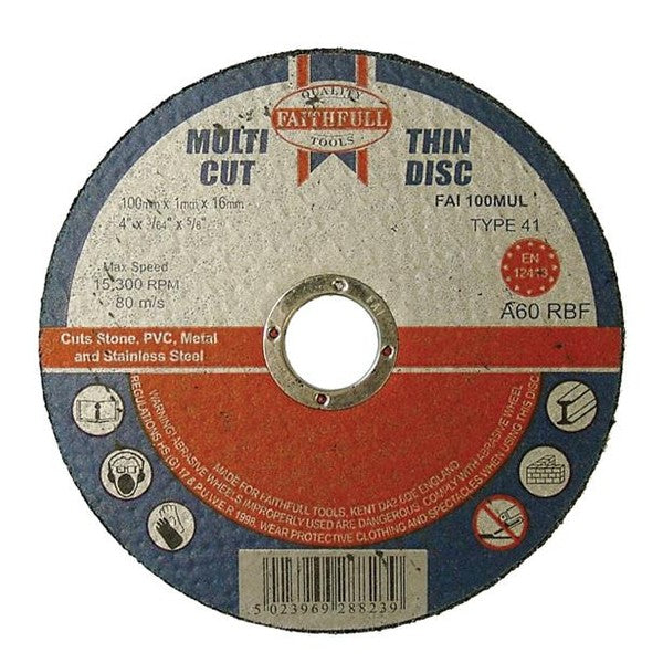 Faithfull Multi-Purpose Cutting Disc 100 x 1.0 x 16mm (Pack 10)
