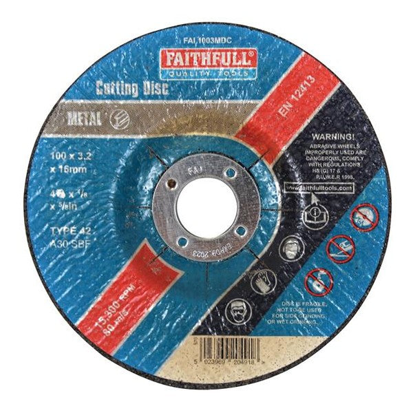 Faithfull Depressed Centre Metal Cut Off Disc 100 x 3.2 x 16mm - Watson Hire