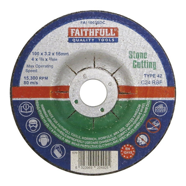 Faithfull Depressed Centre Stone Cut Off Disc 100 x 3.2 x 16mm