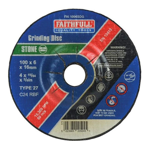Faithfull Depressed Centre Stone Grinding Disc 100 x 6 x 16mm