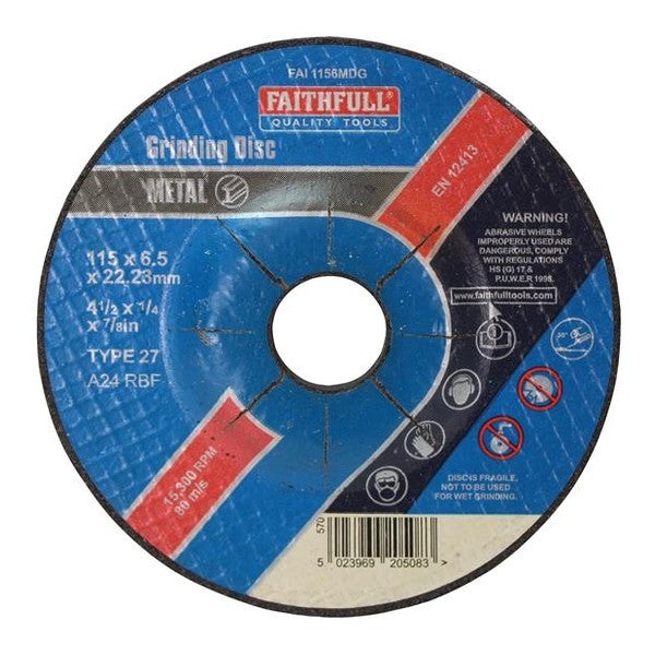 Faithfull Depressed Centre Metal Grinding Disc 115 x 6.5 x 22.23mm