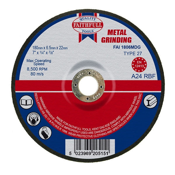 Faithfull Depressed Centre Metal Grinding Disc 180 x 6.5 x 22.23mm
