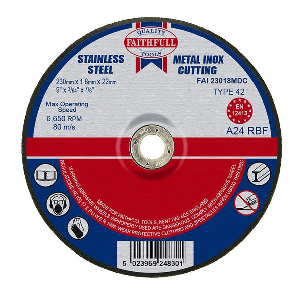 Faithfull Depressed Centre Stainless Steel Cutting Disc 230 x 1.8 x 22.23mm