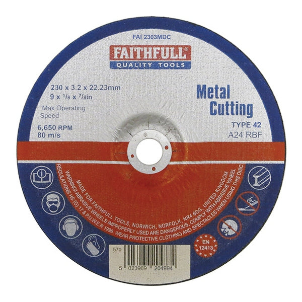 Faithfull Depressed Centre Metal Cutting Disc 230 x 3.2 x 22.23mm
