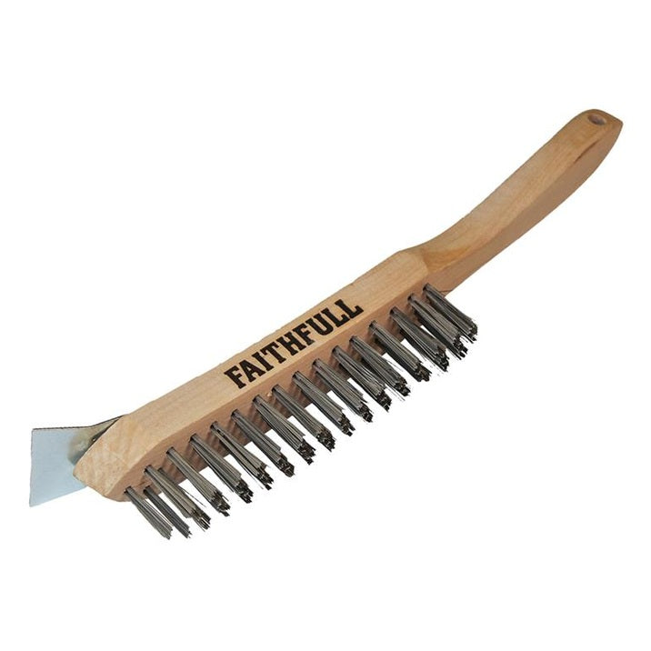 Faithfull 680/4S Heavy-Duty Scratch Brush with Scraper - 4 Row